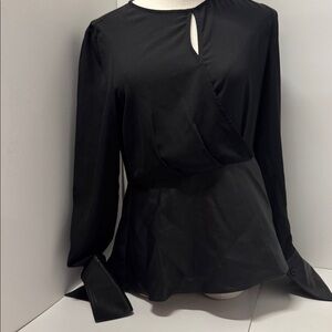 Gracia Elegant Black Top with Faux Leather Accents. Size Small.